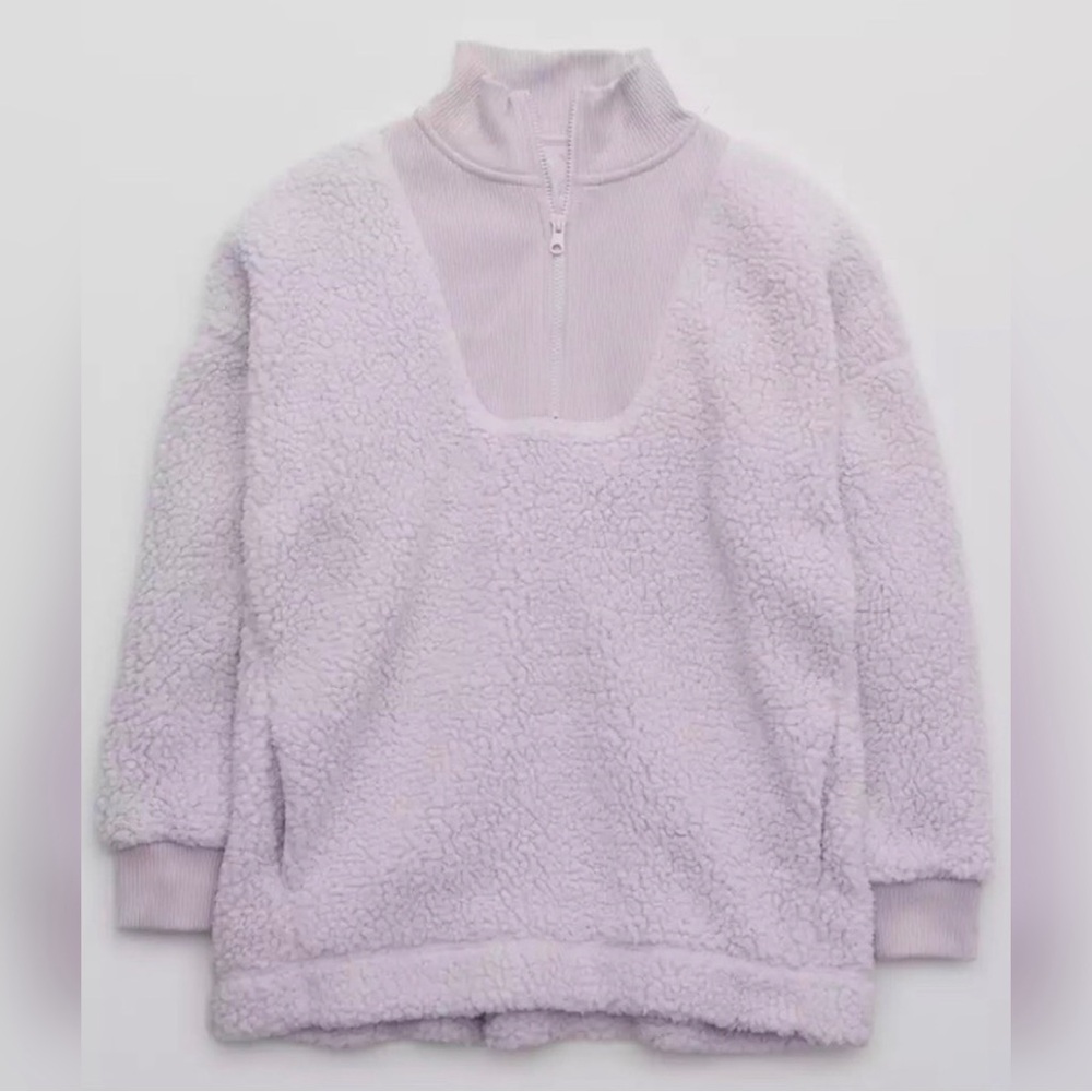 Aerie Dream Sherpa Quarter Zip Sweatshirt Pullover 💜